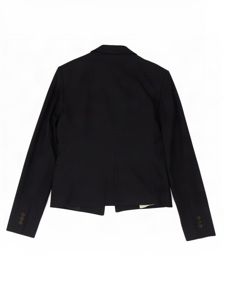 Zara Womens 1 Button Blazer Jacket UK 12 Medium Navy Blue Cotton
