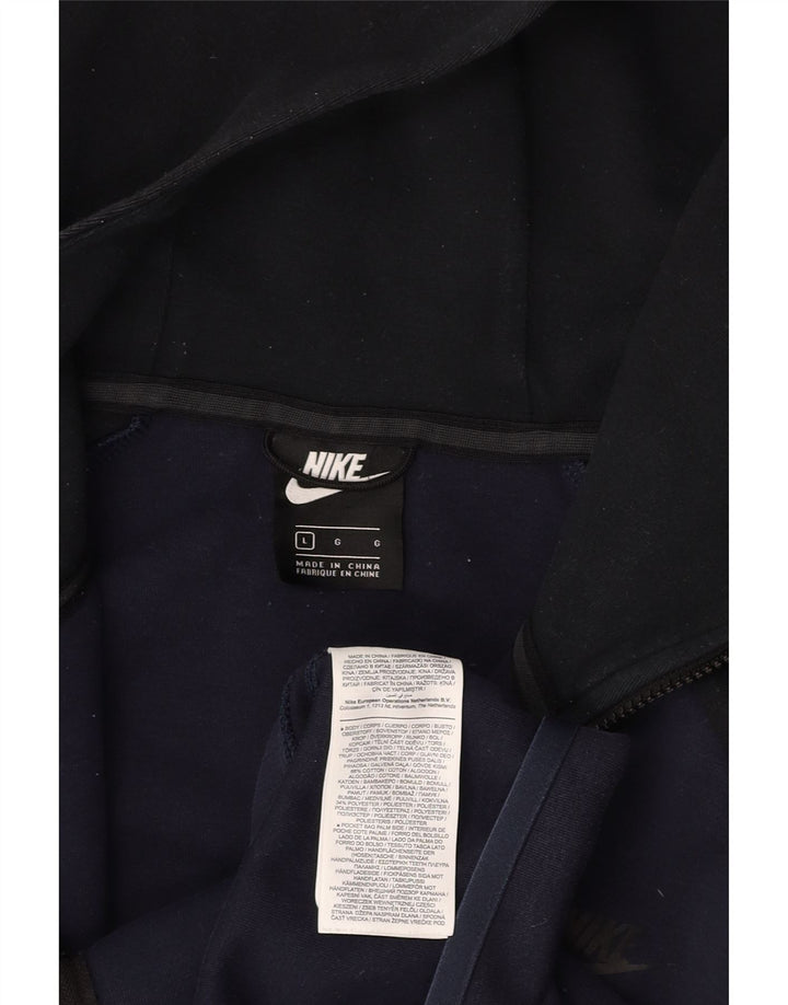 NIKE Mens Zip Hoodie Sweater Large Navy Blue Colourblock Cotton