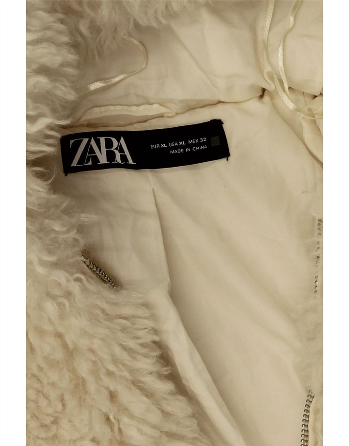 Zara Womens Teddy Bear Oversized Faux Fur Jacket UK 18 XL Off White