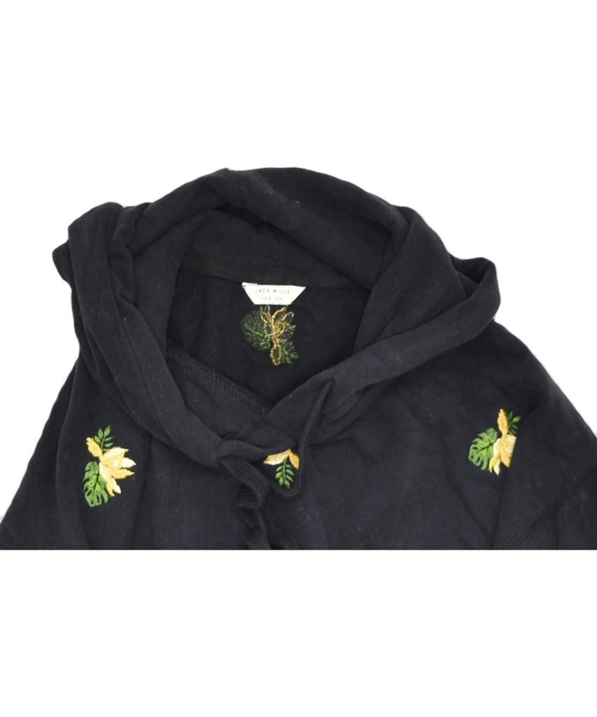 JACK WILLS Womens Crop Graphic Hoodie Jumper UK 10 Small Black Floral | Vintage | Thrift | Second-Hand | Used Clothing | Messina Hembry 