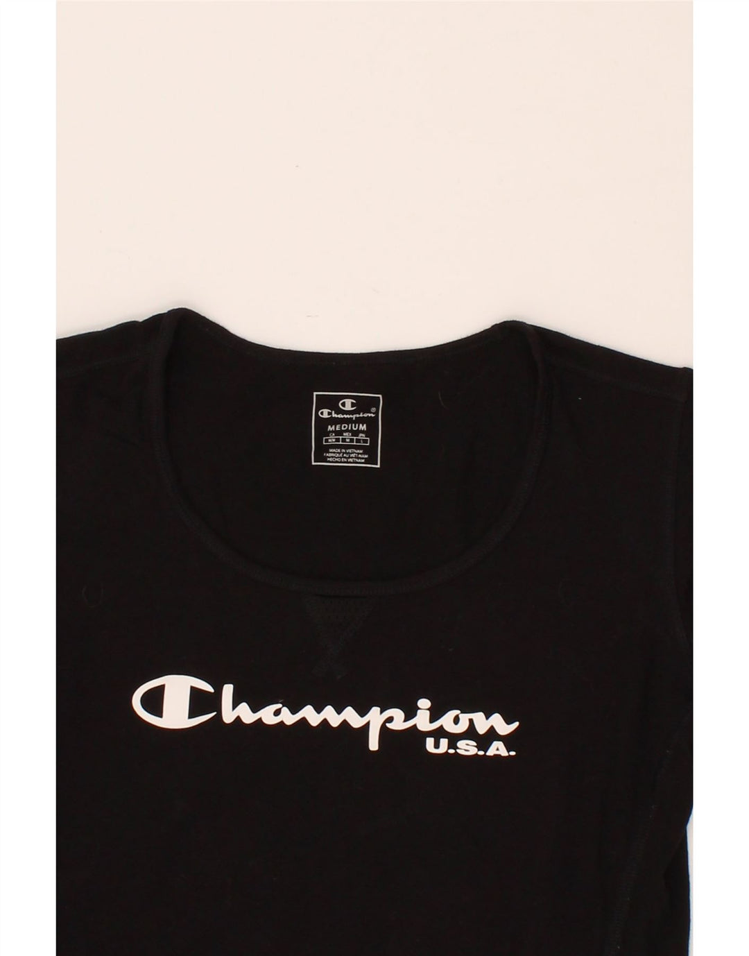 CHAMPION Womens Graphic T-Shirt Top UK 12 Medium Black Vintage Champion and Second-Hand Champion from Messina Hembry 