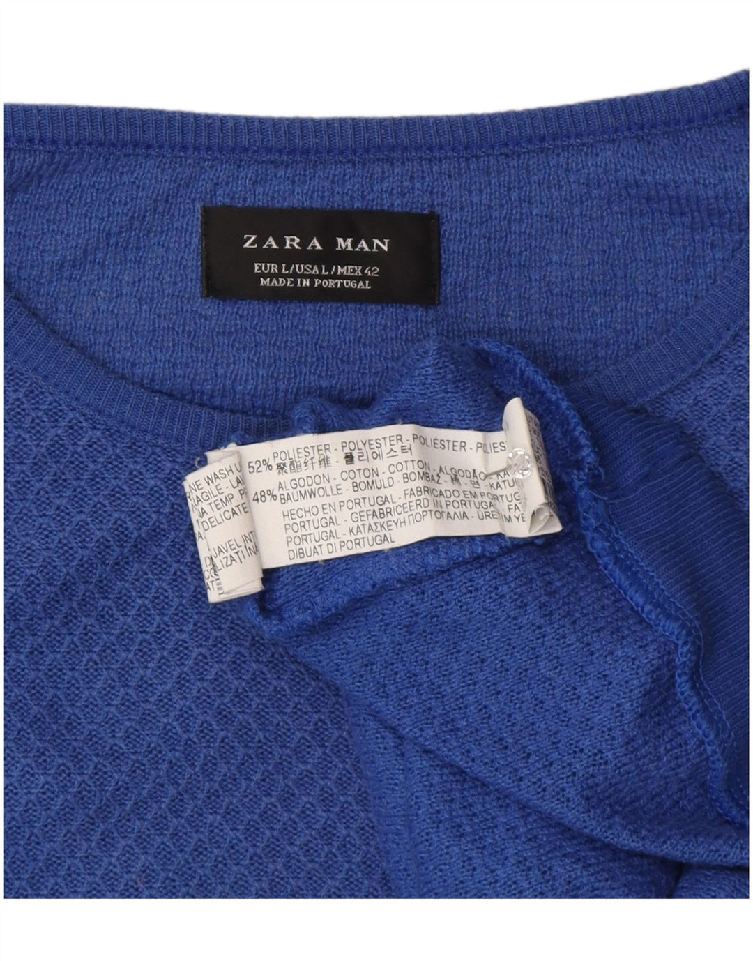 Zara Mens Crew Neck Jumper Sweater Large Blue Polyester