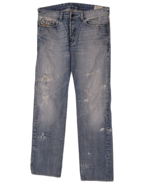 Diesel Mens Safado Distressed Straight Jeans W32 L32 Blue Cotton