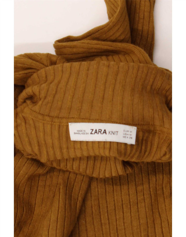 Zara Womens Crop Top Long Sleeve UK 12 Medium Beige