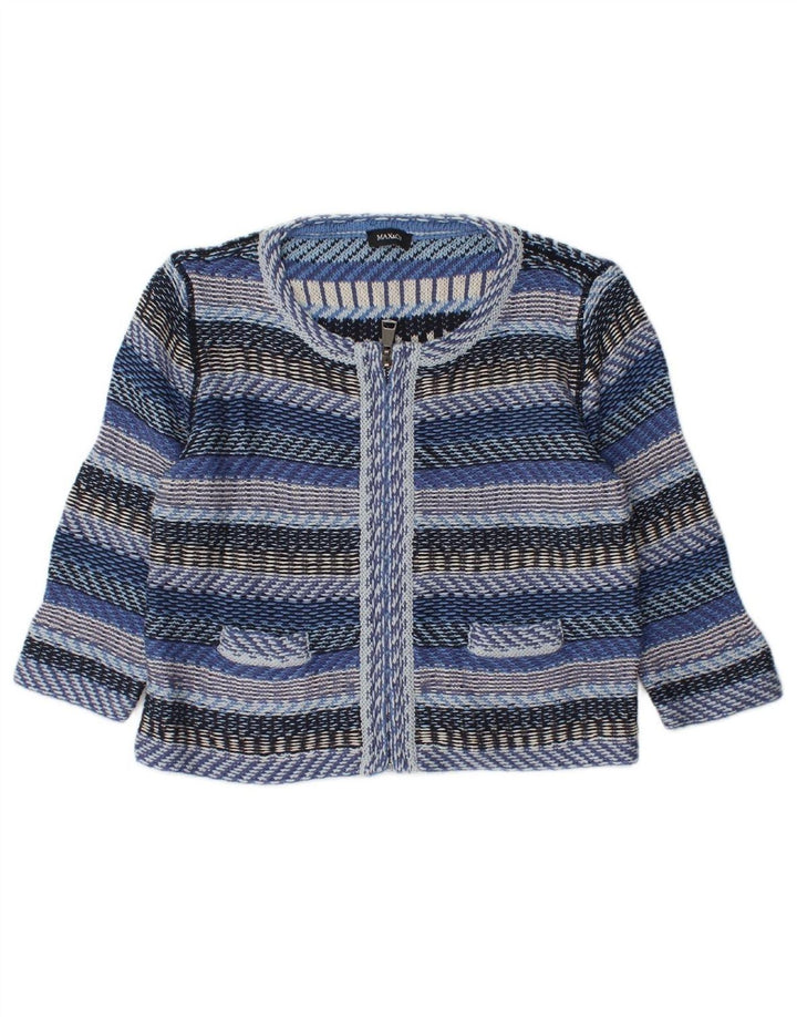 MAX & CO. Womens Cardigan Sweater UK 14 Medium Blue Striped Cotton