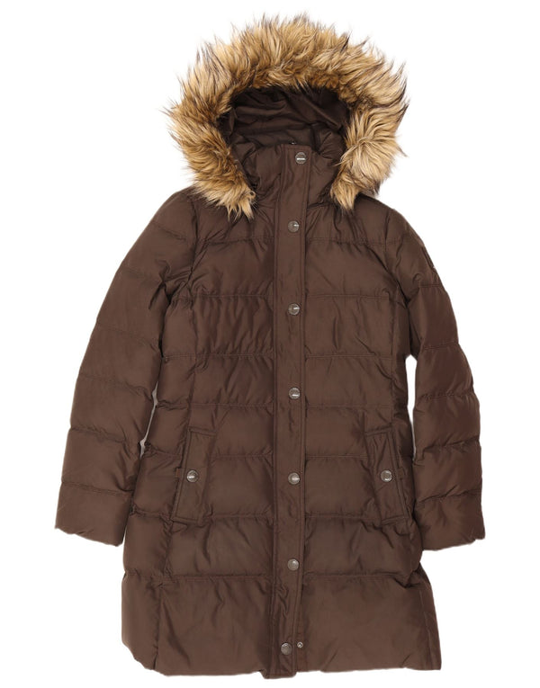Tommy Hilfiger Womens Hooded Padded Coat UK 14 Medium Brown Polyester