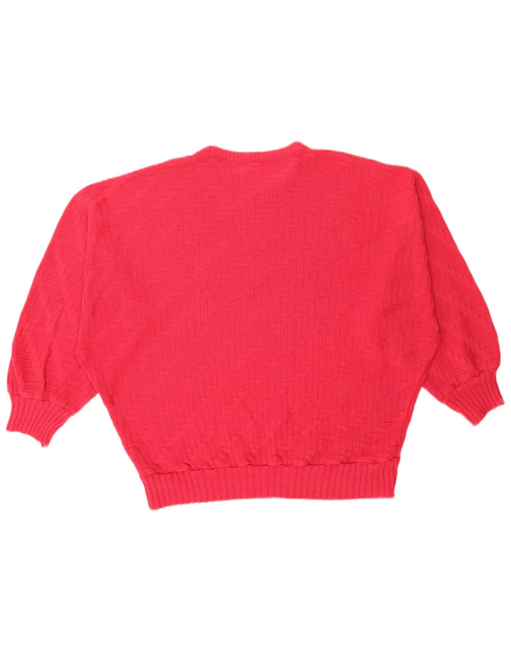 Vintage Womens Oversized Crew Neck Jumper Sweater UK 14 Large Pink