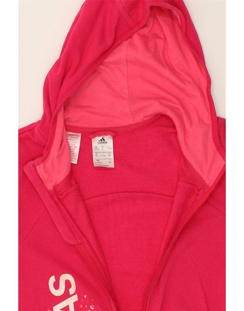 ADIDAS Girls Graphic Zip Hoodie Sweater 11-12 Years Pink Cotton | Vintage Adidas | Thrift | Second-Hand Adidas | Used Clothing | Messina Hembry 