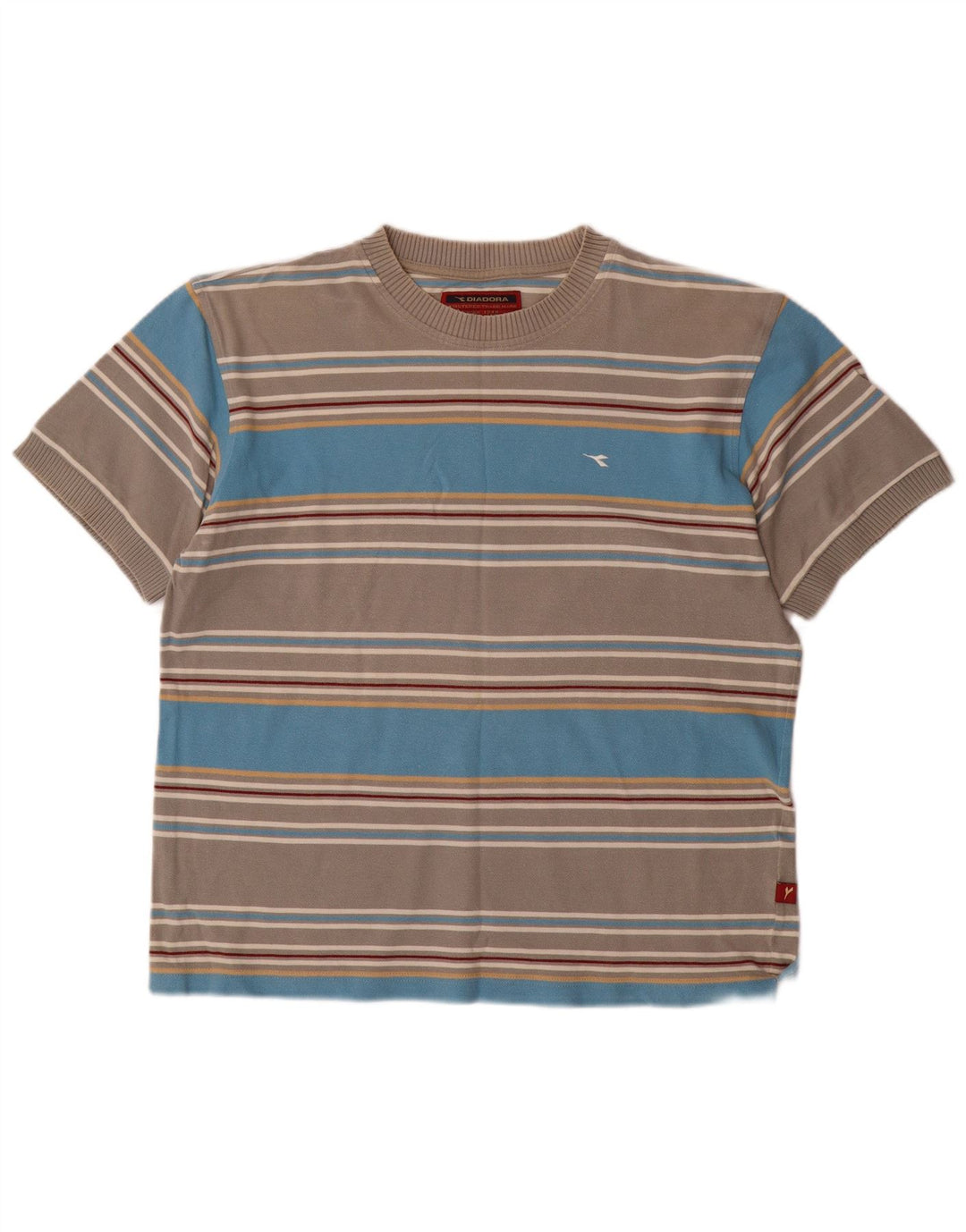 Diadora Mens T-Shirt Top Large Grey Striped Cotton