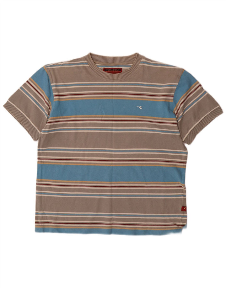 Diadora Mens T-Shirt Top Large Grey Striped Cotton