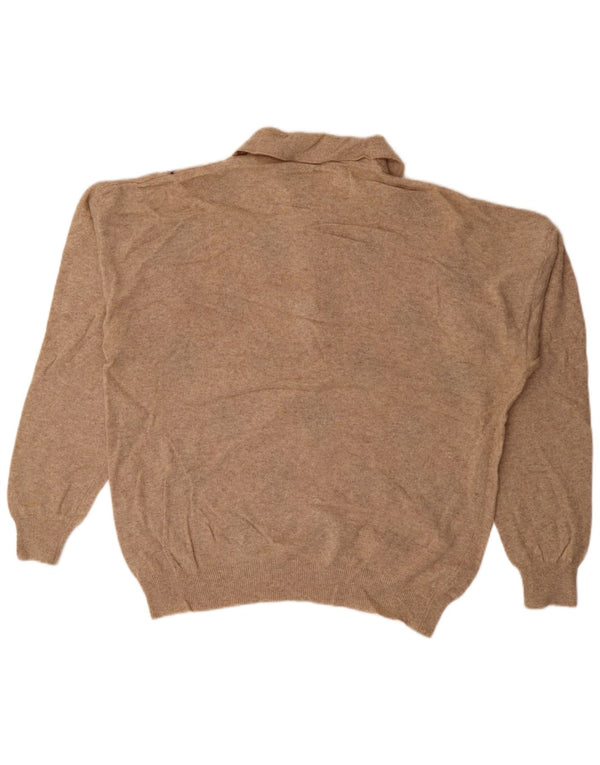 Calvin Klein Mens Loose Fit Polo Shirt Large Beige Argyle/Diamond Wool