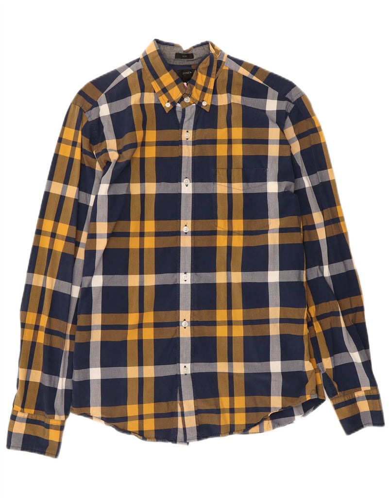 J. CREW Mens Tartan Slim Fit Shirt Medium Navy Blue Check Vintage J. Crew and Second-Hand J. Crew from Messina Hembry 