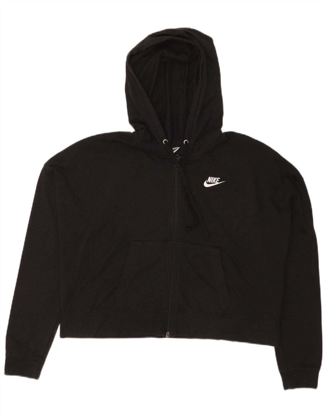 Nike Womens Crop Oversized Zip Hoodie Sweater UK 14 Medium Black Polyester