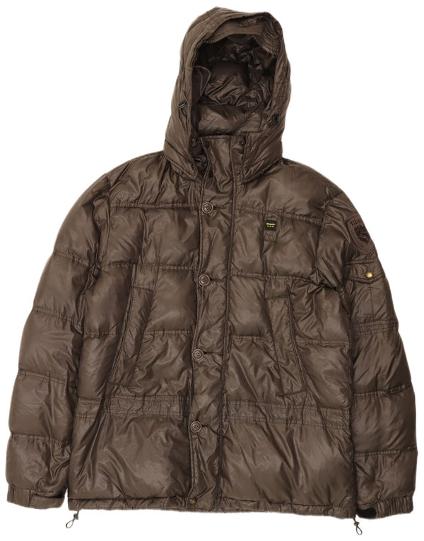 Blauer Mens Hooded Padded Jacket UK 46 3XL Brown Polyamide