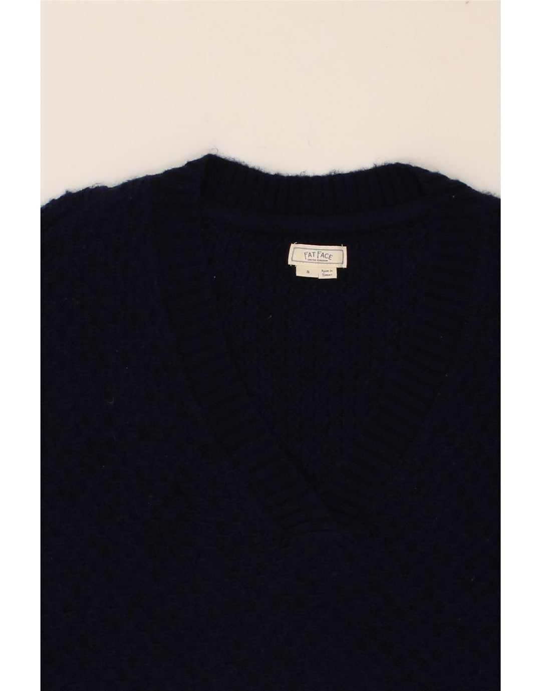 FAT FACE Womens Oversized V-Neck Jumper Sweater UK 10 Small Navy Blue Vintage Fat Face and Second-Hand Fat Face from Messina Hembry 