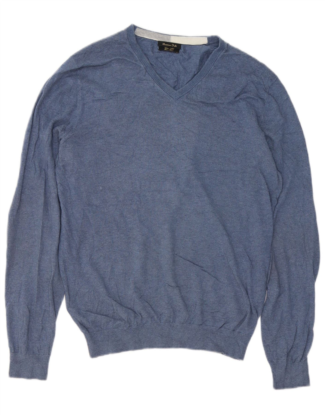 Massimo Dutti Mens V-Neck Jumper Sweater Medium Blue Cotton