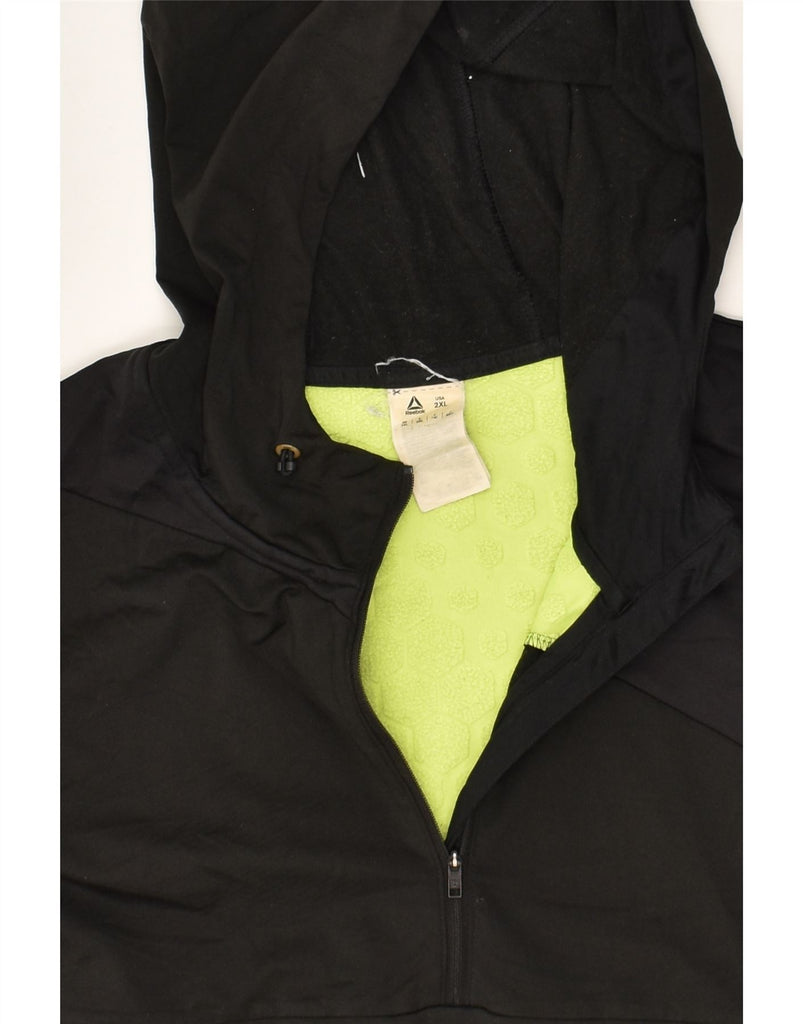 REEBOK Mens Zip Neck Hoodie Jumper 2XL Black Polyester | Vintage Reebok | Thrift | Second-Hand Reebok | Used Clothing | Messina Hembry 