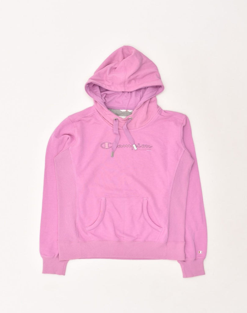 CHAMPION Womens Graphic Hoodie Jumper UK 14 Medium Pink Cotton | Vintage Champion | Thrift | Second-Hand Champion | Used Clothing | Messina Hembry 