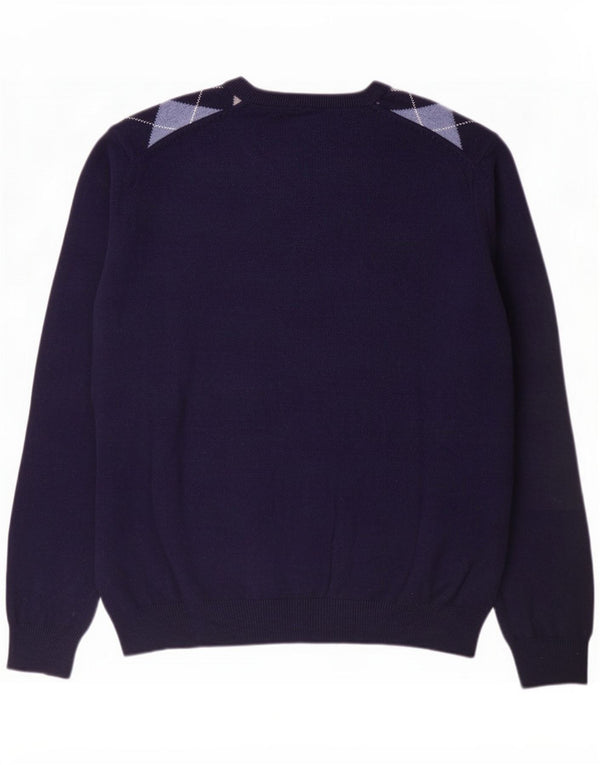 Marks & Spencer Mens Crew Neck Jumper Sweater XL Navy Blue Argyle/Diamond