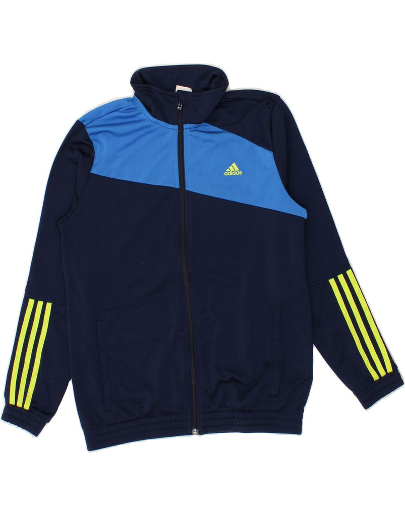 ADIDAS Boys Tracksuit Top Jacket 13-14 Years Navy Blue Colourblock Vintage Adidas and Second-Hand Adidas from Messina Hembry 