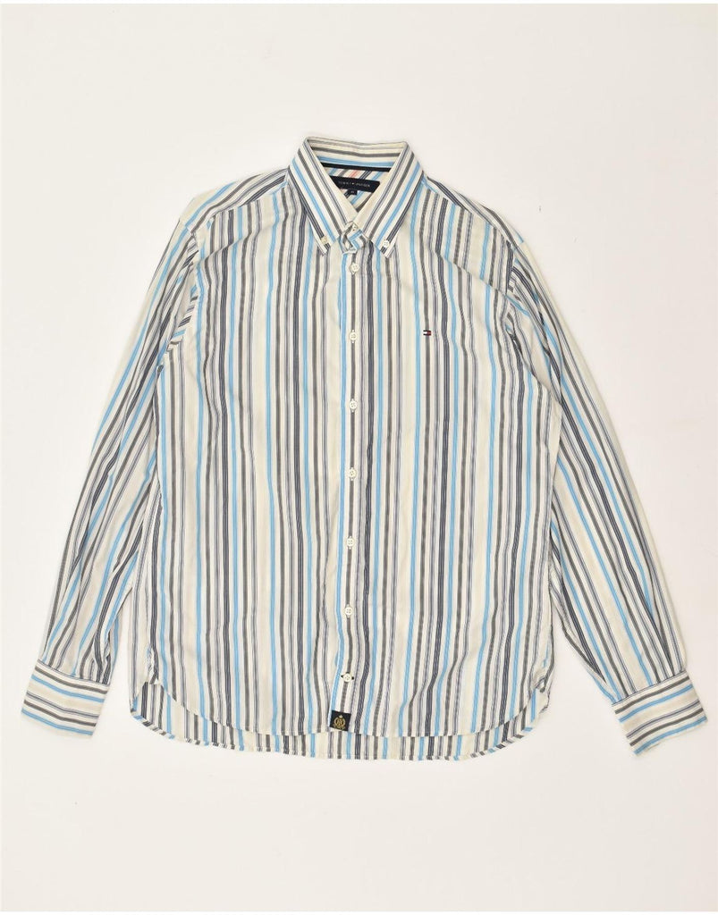 TOMMY HILFIGER Mens Shirt Medium White Striped Cotton | Vintage Tommy Hilfiger | Thrift | Second-Hand Tommy Hilfiger | Used Clothing | Messina Hembry 