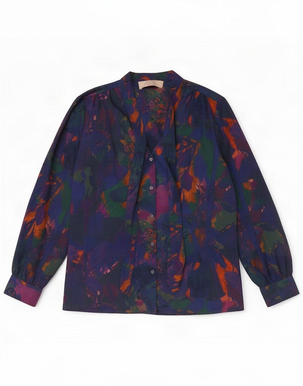 Paul Costelloe Womens Abstract Pattern Shirt Blouse UK 12 Medium Navy Blue