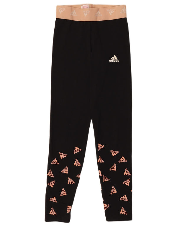 Adidas Girls Aeroready Graphic Leggings 13-14 Years Black Polyester