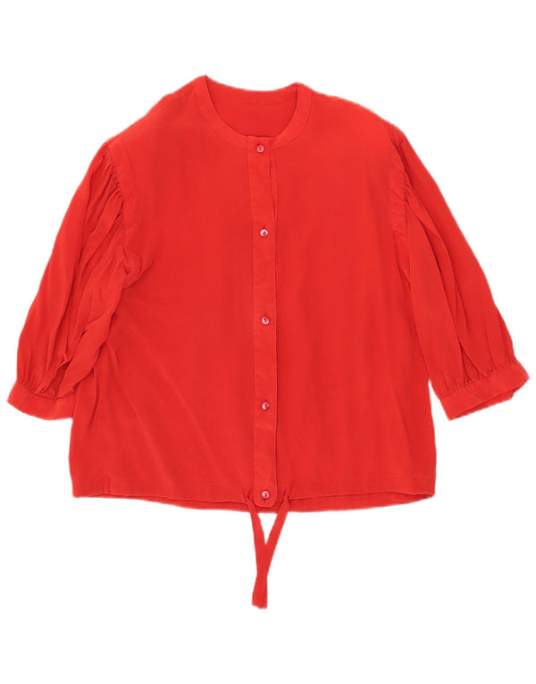 Vintage Womens Short Sleeve Front Tie Shirt Blouse UK 12 Medium Red