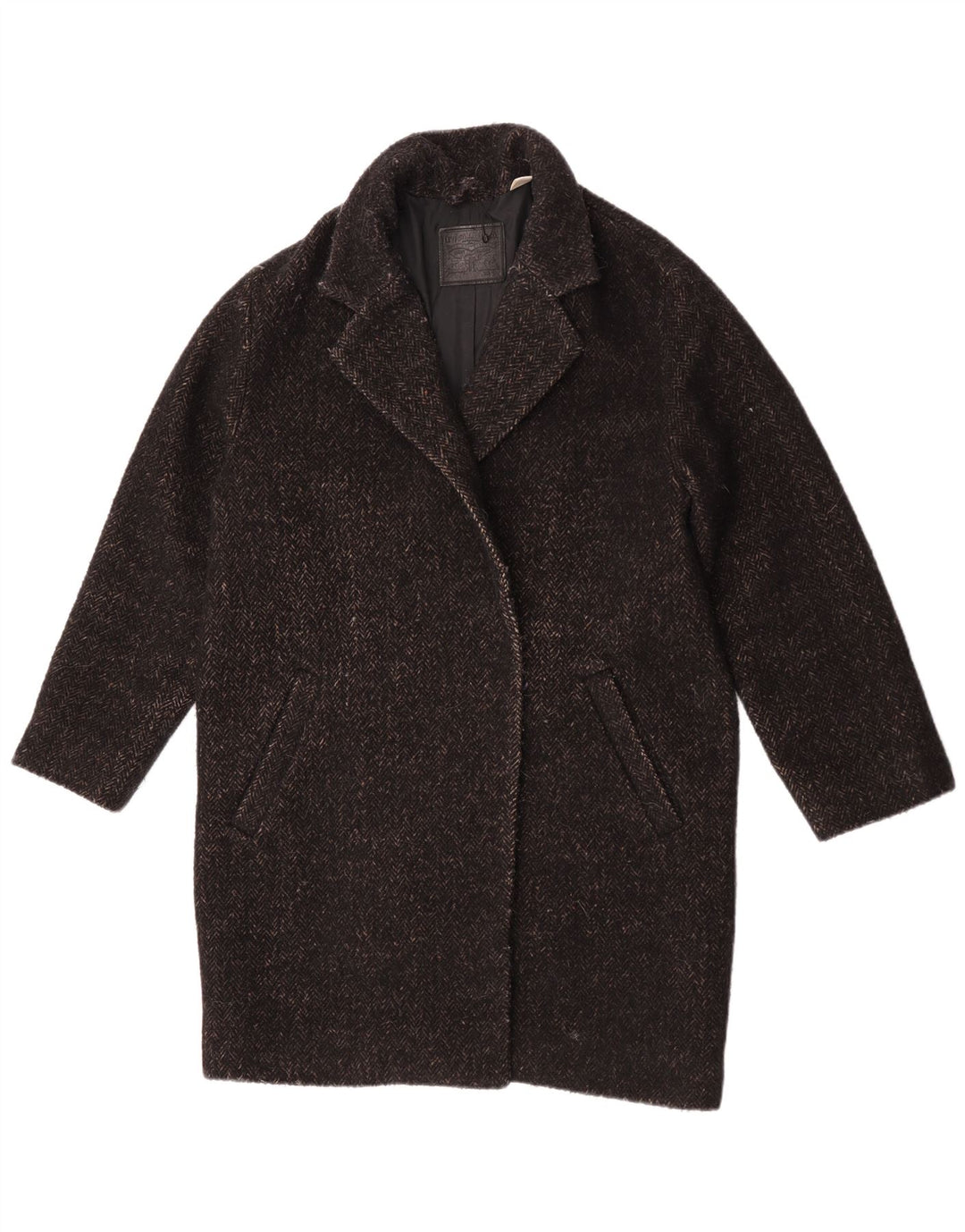 Levi's Womens Oversized Overcoat UK 10 Small Black Herringbone Polyester