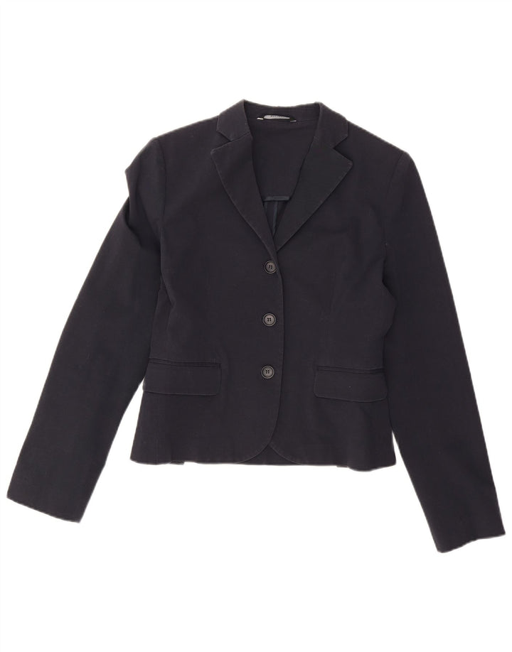 Stefanel Womens Crop 3 Button Blazer Jacket EU 38 Medium Navy Blue Cotton