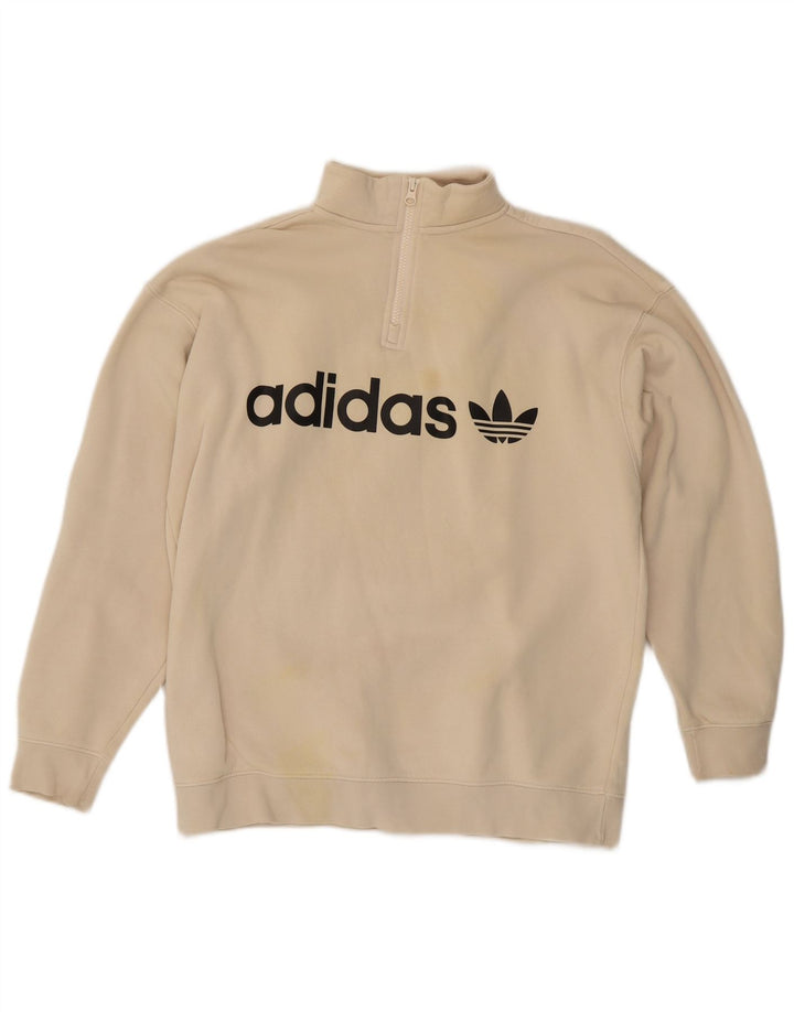 Adidas Womens Oversized Graphic Sweatshirt Jumper UK 12 Medium Beige