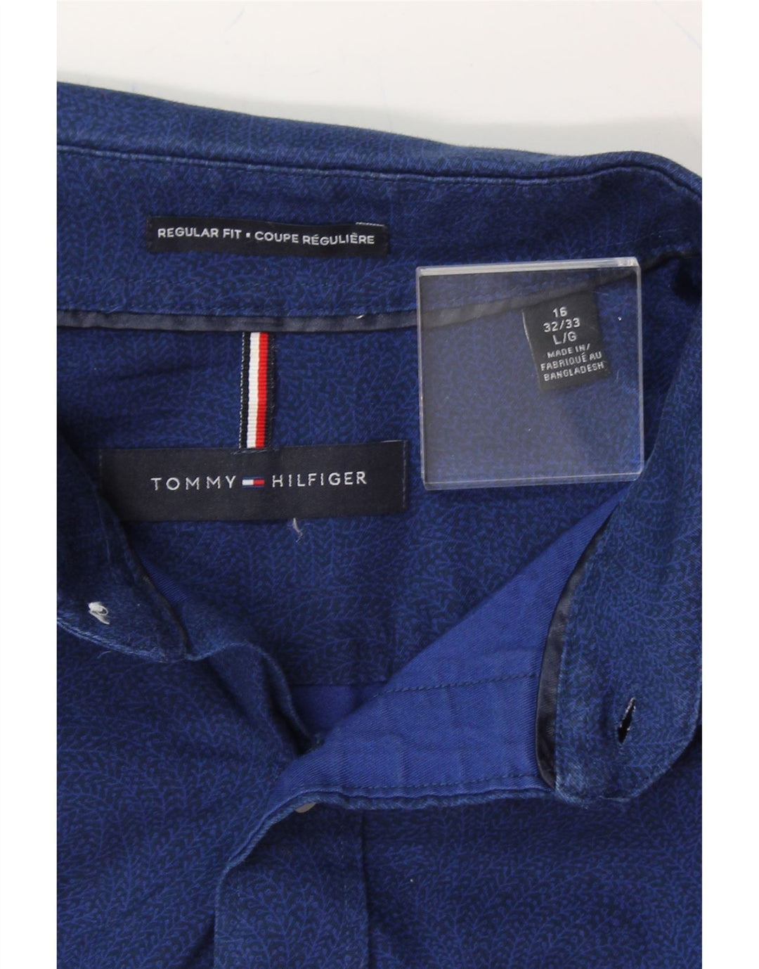 TOMMY HILFIGER Mens Regular Fit Shirt Size 16 Large Navy Blue Floral Vintage Tommy Hilfiger and Second-Hand Tommy Hilfiger from Messina Hembry 