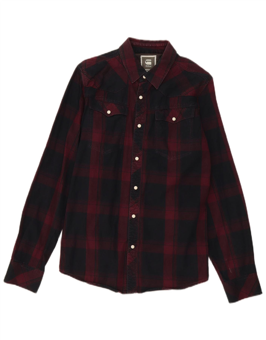 G-STAR Mens Flannel Shirt Medium Burgundy Plaid Cotton