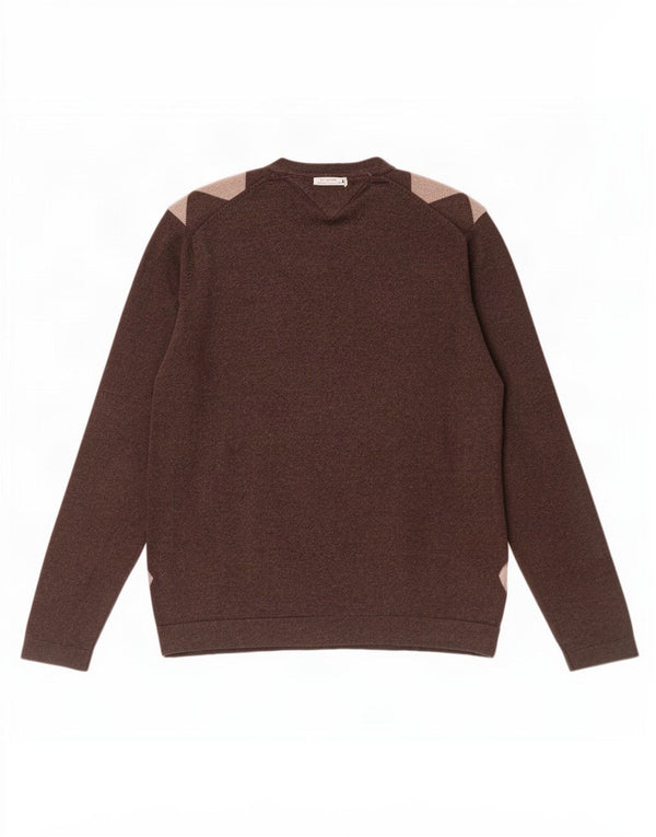 Tommy Hilfiger Mens V-Neck Jumper Sweater Large Brown Argyle/Diamond Cotton