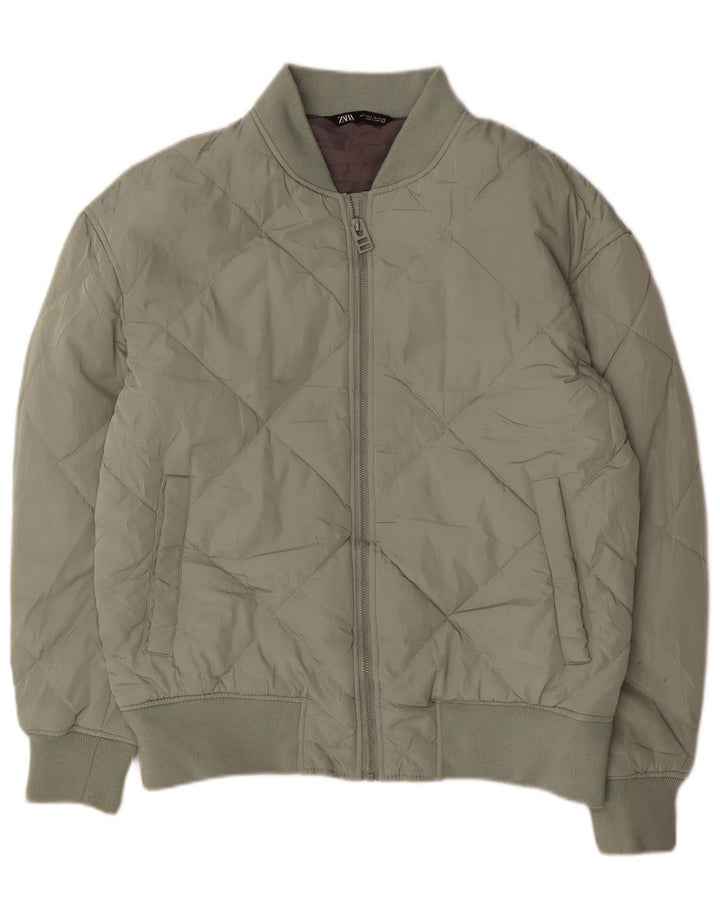 Zara Mens Padded Jacket UK 40 Large Green Polyester