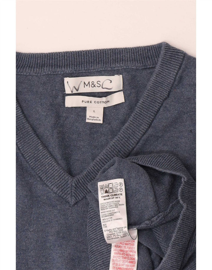 Marks & Spencer Mens V-Neck Jumper Sweater Large Blue Cotton