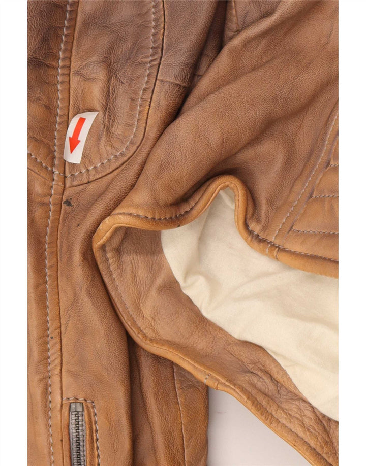 Freaky Nation Womens Leather Biker Jacket UK 14 Medium Brown