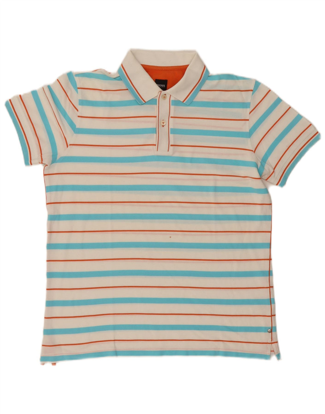 Hugo Boss Mens Slim Fit Polo Shirt Medium White Striped Cotton