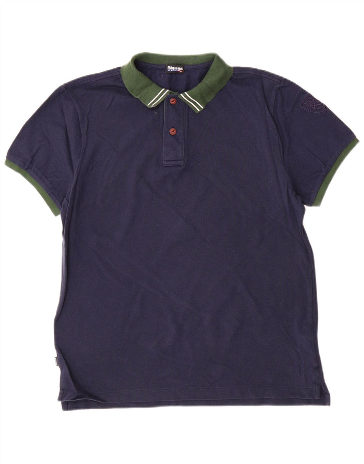 Blauer Mens Polo Shirt Large Navy Blue Colourblock Cotton