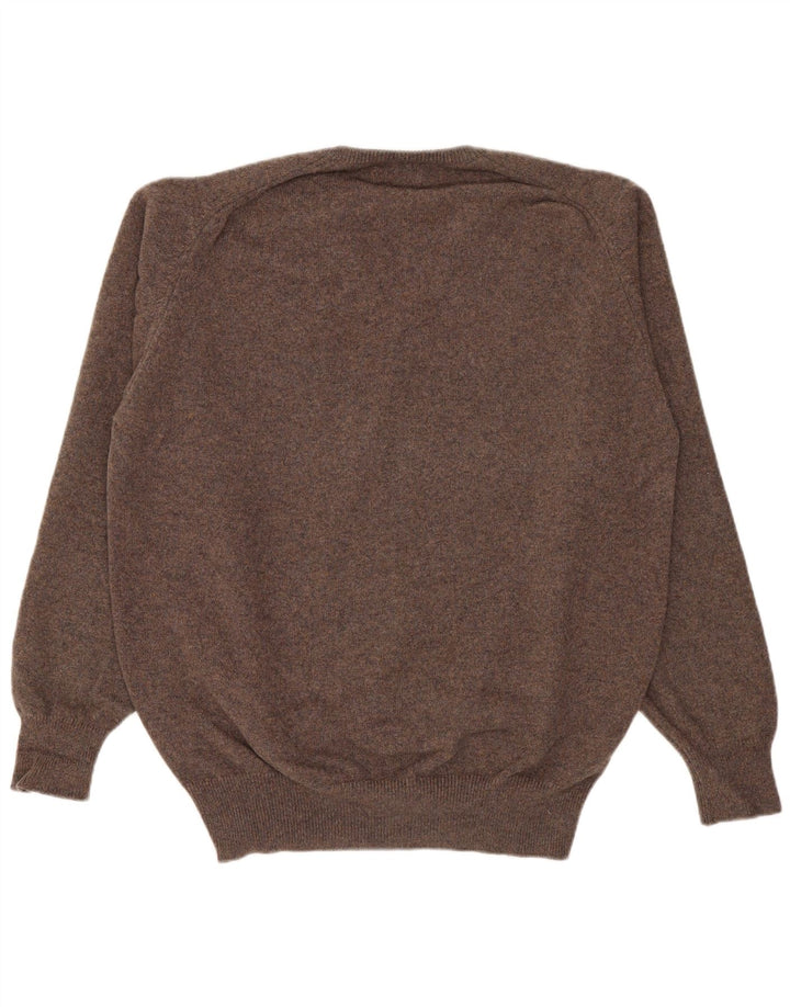 William Lockie Mens V-Neck Jumper Sweater Medium Brown Lambswool