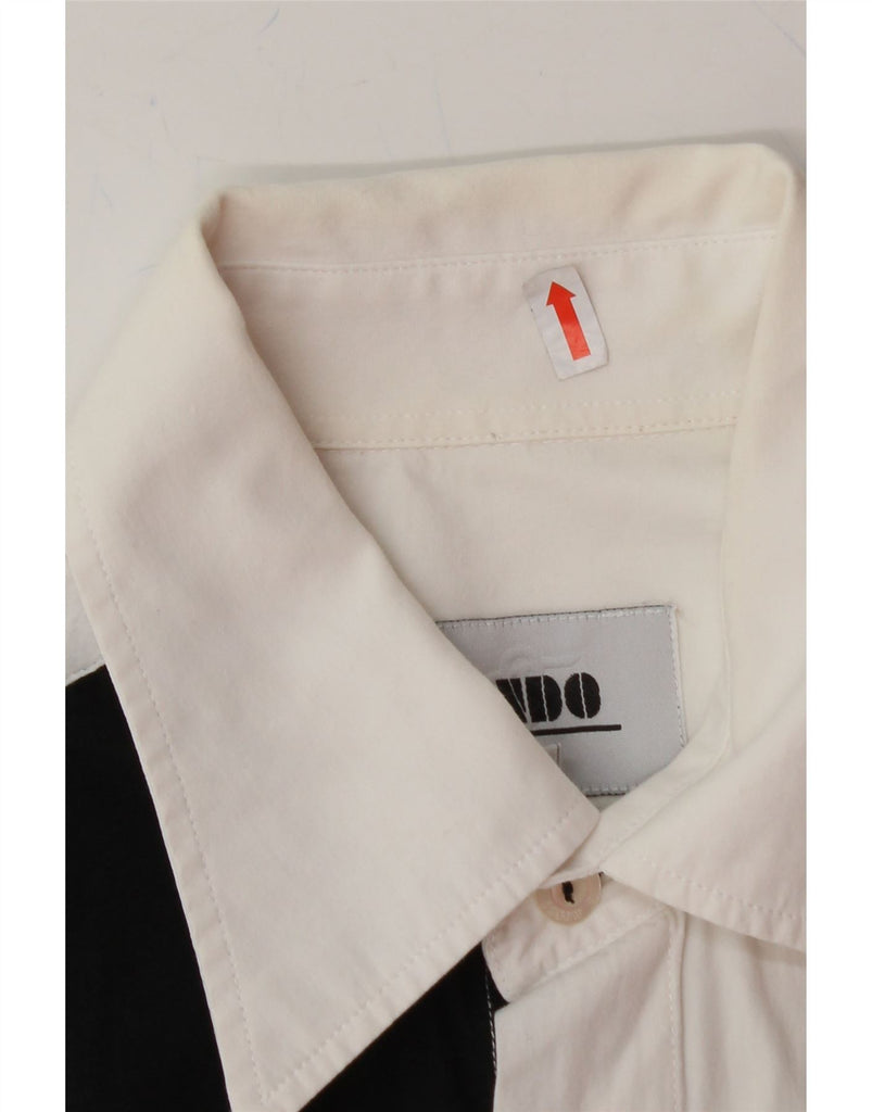 MONDO UOMO Mens Graphic Shirt Large White Colourblock Cotton Vintage Mondo Uomo and Second-Hand Mondo Uomo from Messina Hembry 