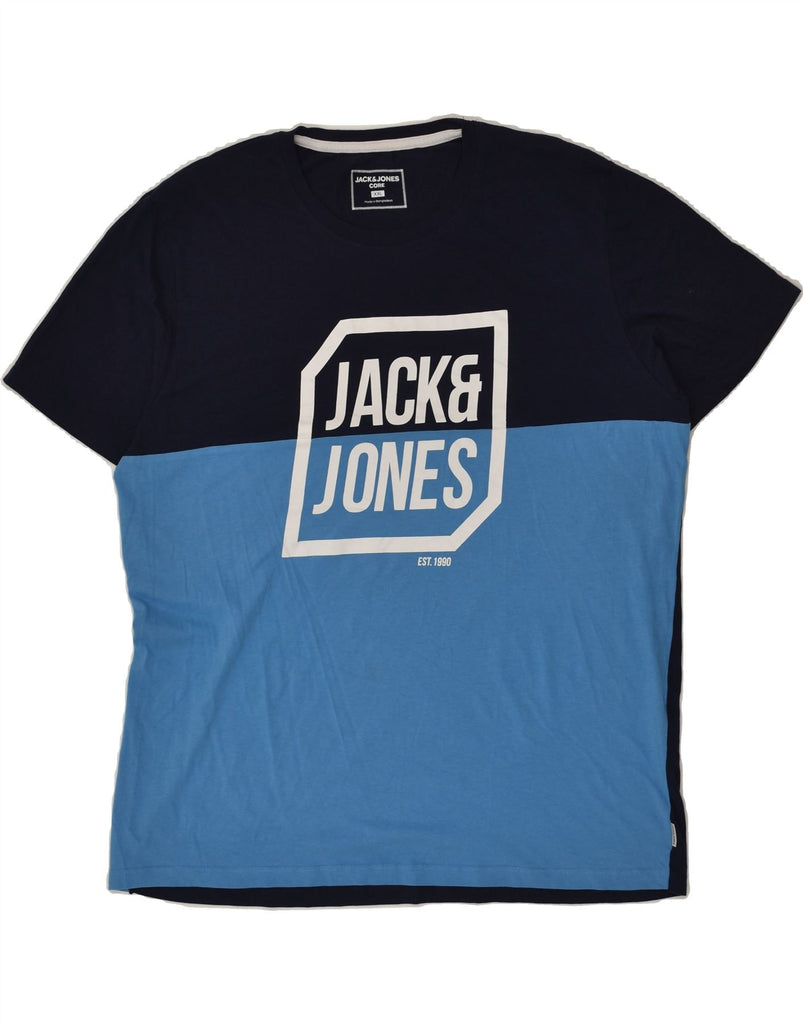 JACK & JONES Mens Graphic T-Shirt Top 2XL Blue Colourblock Cotton | Vintage Jack & Jones | Thrift | Second-Hand Jack & Jones | Used Clothing | Messina Hembry 