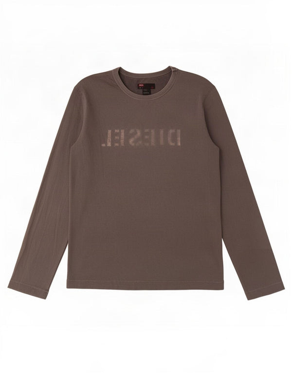 Diesel Mens Graphic Top Long Sleeve Large Grey Cotton