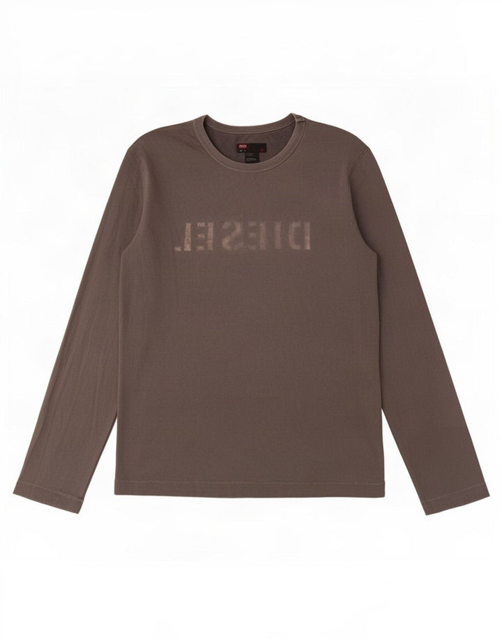 Diesel Mens Graphic Top Long Sleeve Large Grey Cotton