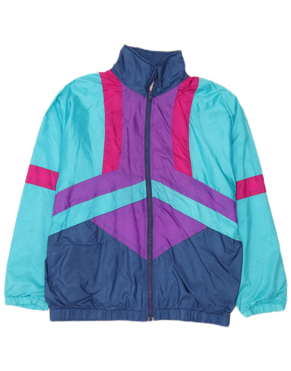 Vintage Mens Loose Fit Tracksuit Top Jacket Small Blue Colourblock Nylon