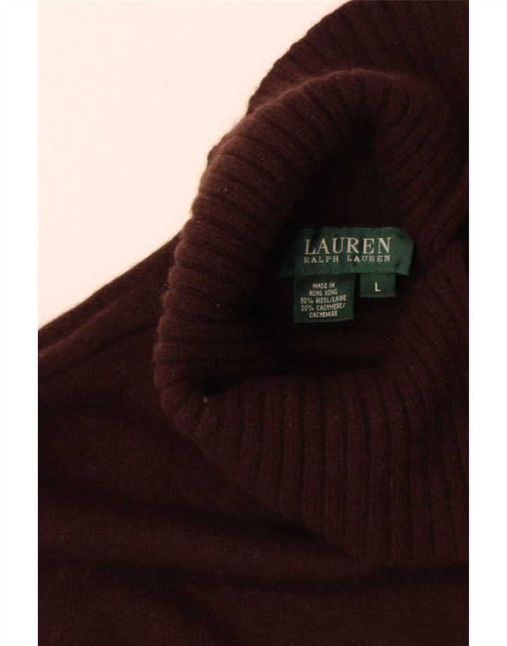 Ralph Lauren Womens Roll Neck Jumper Sweater UK 14 Large Brown Wool