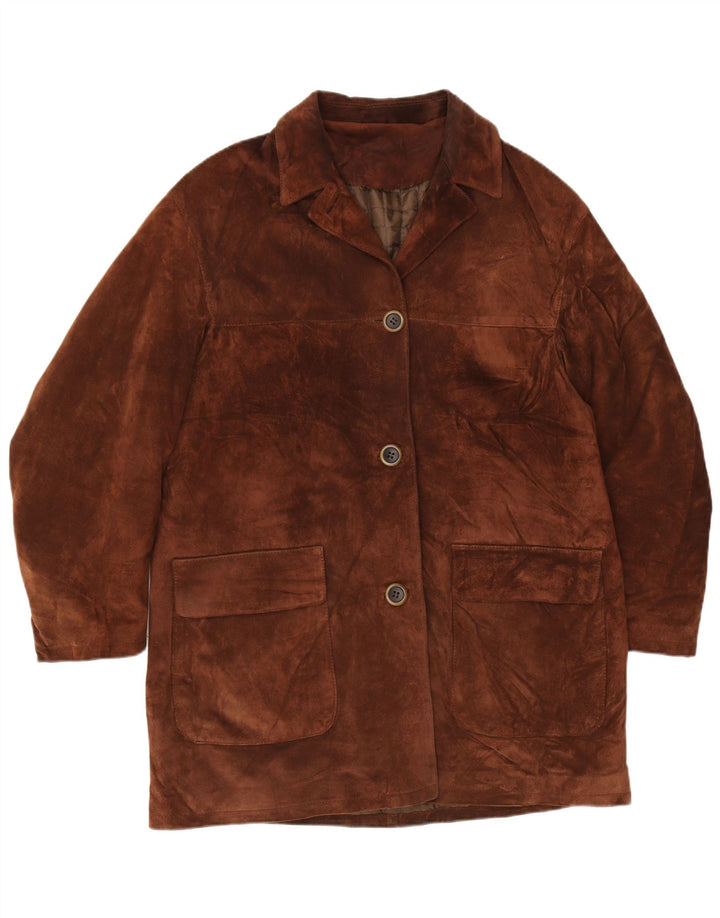 Conbipel Womens Suede Overcoat IT 48 XL Brown Leather