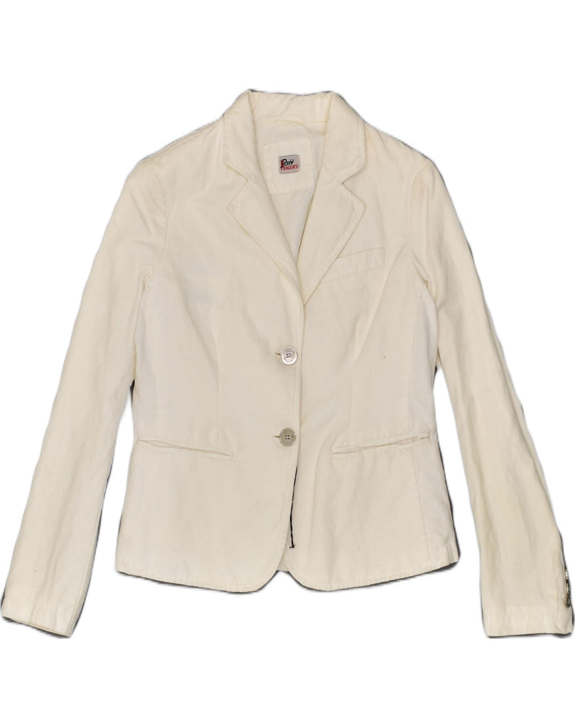 ROY ROGERS Womens 2 Button Blazer Jacket IT 42 Medium Beige Cotton | Vintage Roy Rogers | Thrift | Second-Hand Roy Rogers | Used Clothing | Messina Hembry 