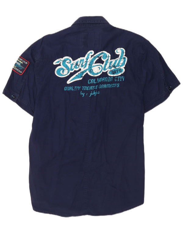 Jack & Jones Mens Graphic Short Sleeve Shirt XL Navy Blue Cotton