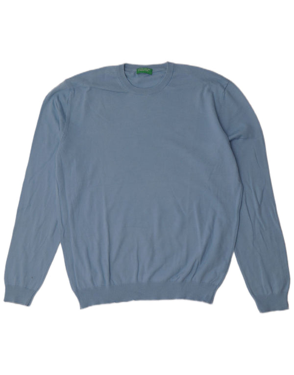 Benetton Mens Crew Neck Jumper Sweater XL Blue Cotton